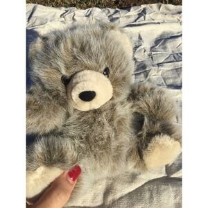 Vintage smile bear 7” 7 in stuffed animal grey gray cream 1991 90s
